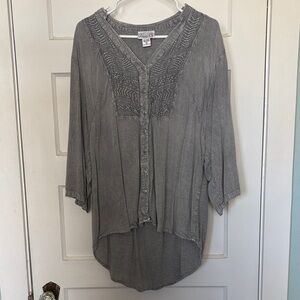 Emma G Charcoal Embroidered Blouse Size 1X